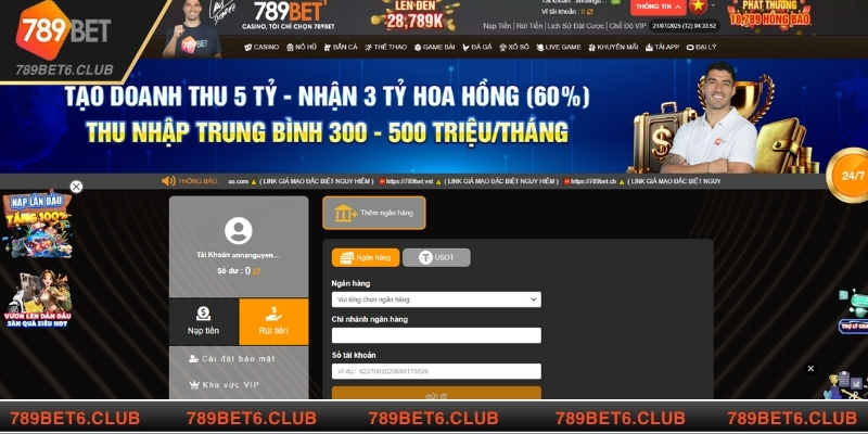 Giao dịch rút tiền 789BET siêu tiện lợi, nhanh chóng